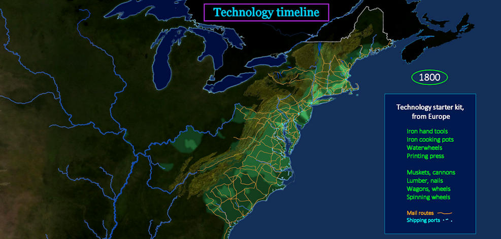 Technology before steam power, 1800 map